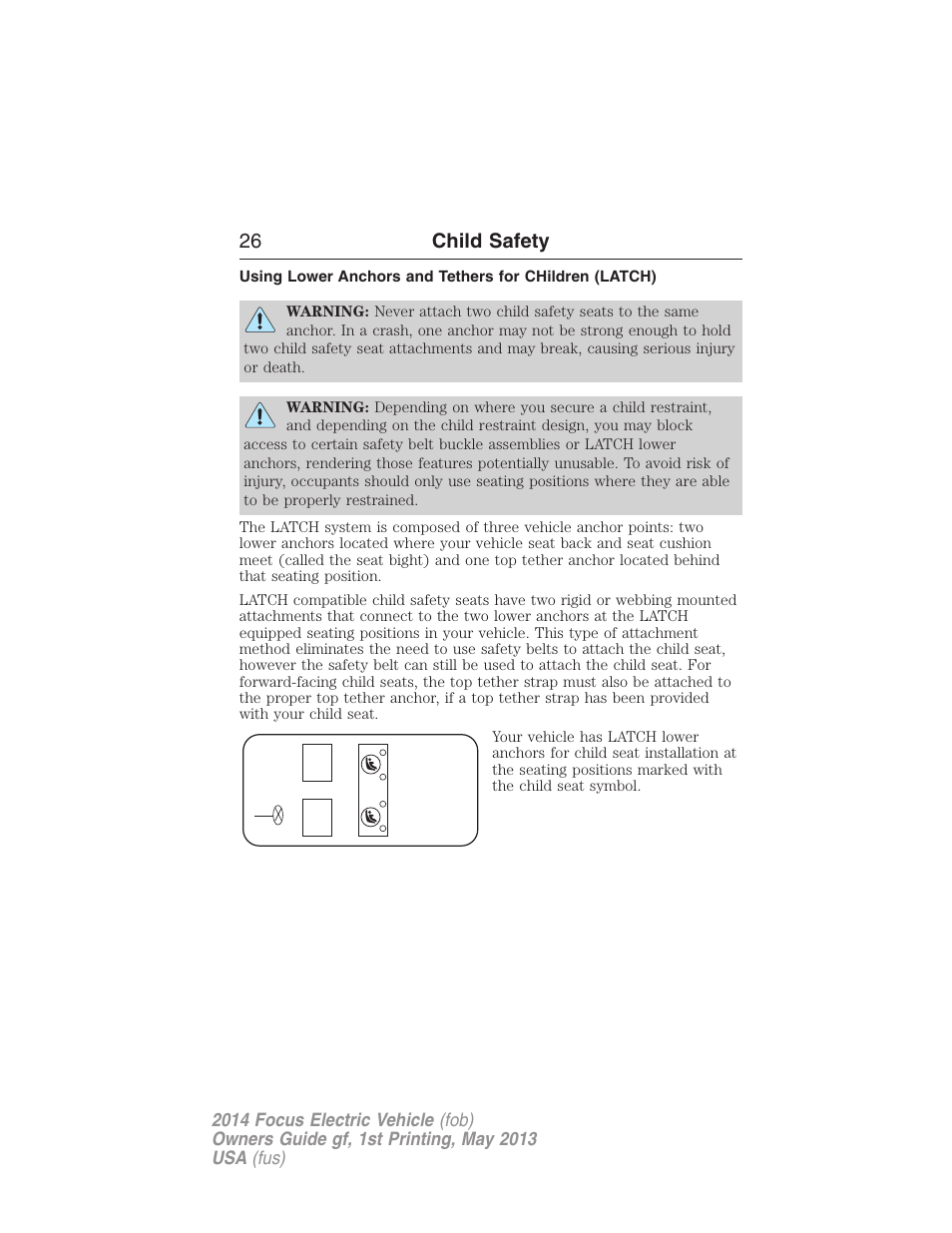 26 child safety | FORD 2014 Focus Electric User Manual | Page 27 / 403