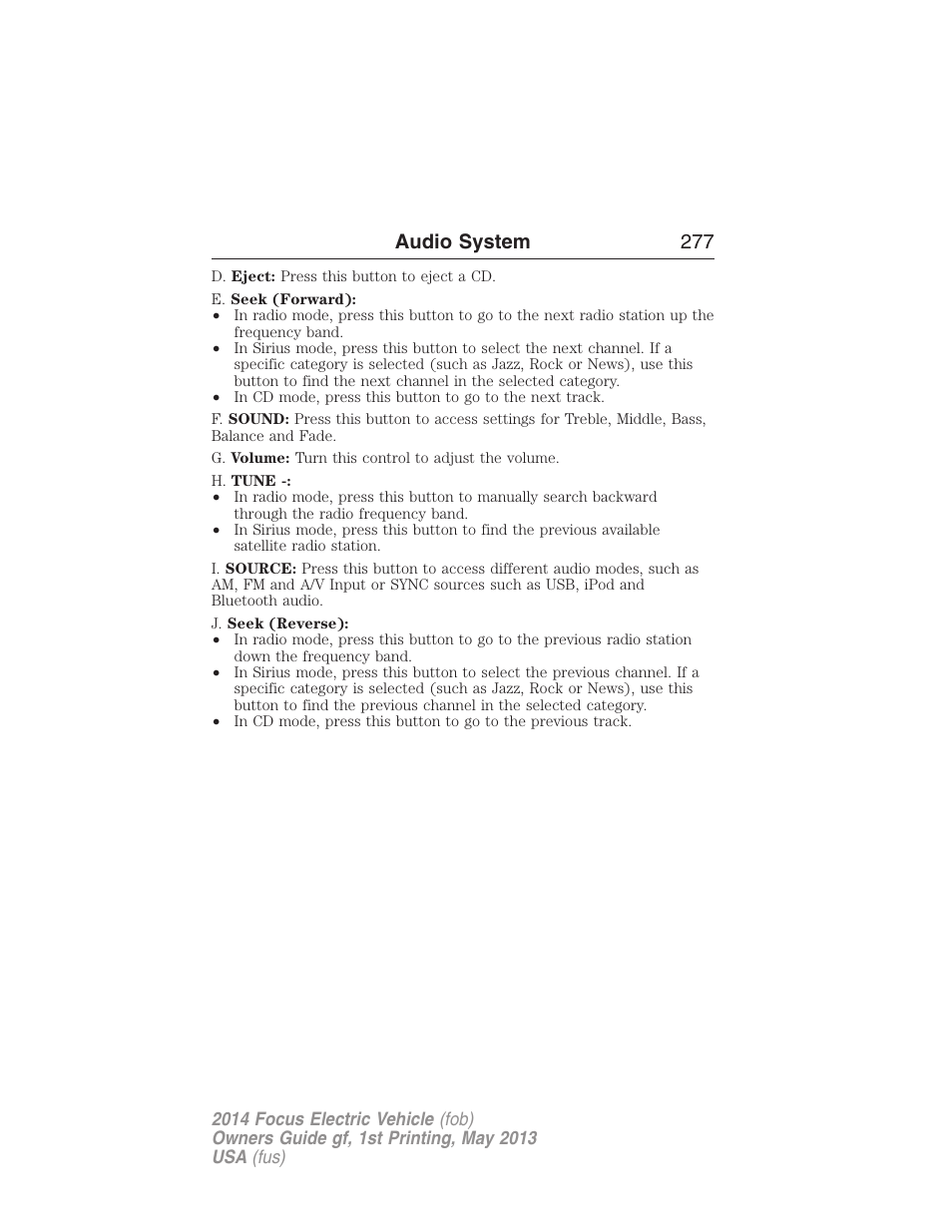 Audio system 277 | FORD 2014 Focus Electric User Manual | Page 278 / 403