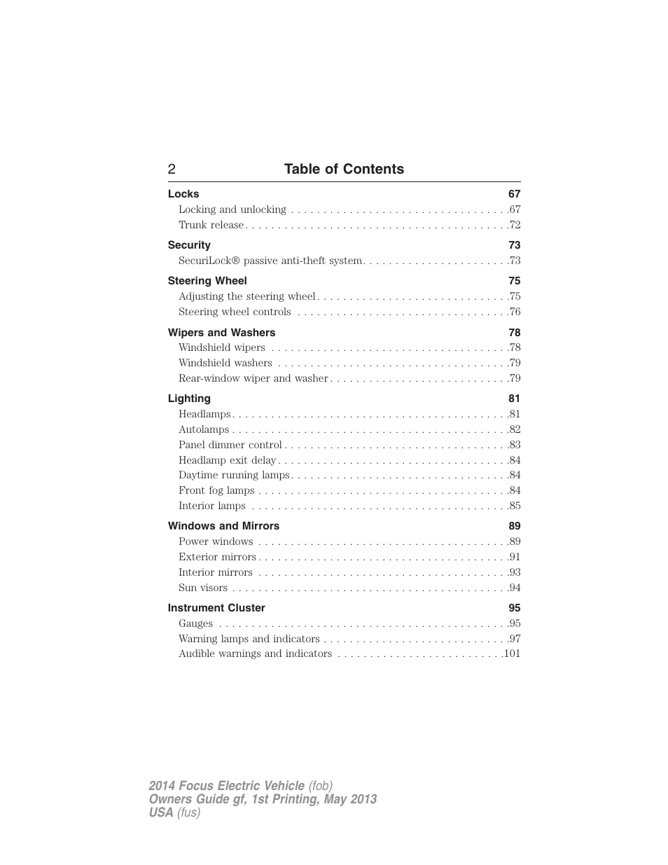 2table of contents | FORD 2014 Focus Electric User Manual | Page 3 / 403