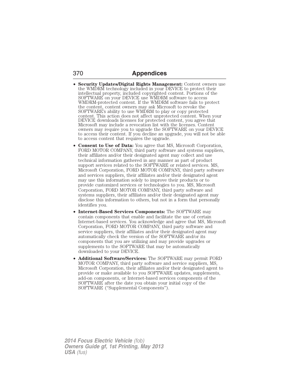 370 appendices | FORD 2014 Focus Electric User Manual | Page 371 / 403