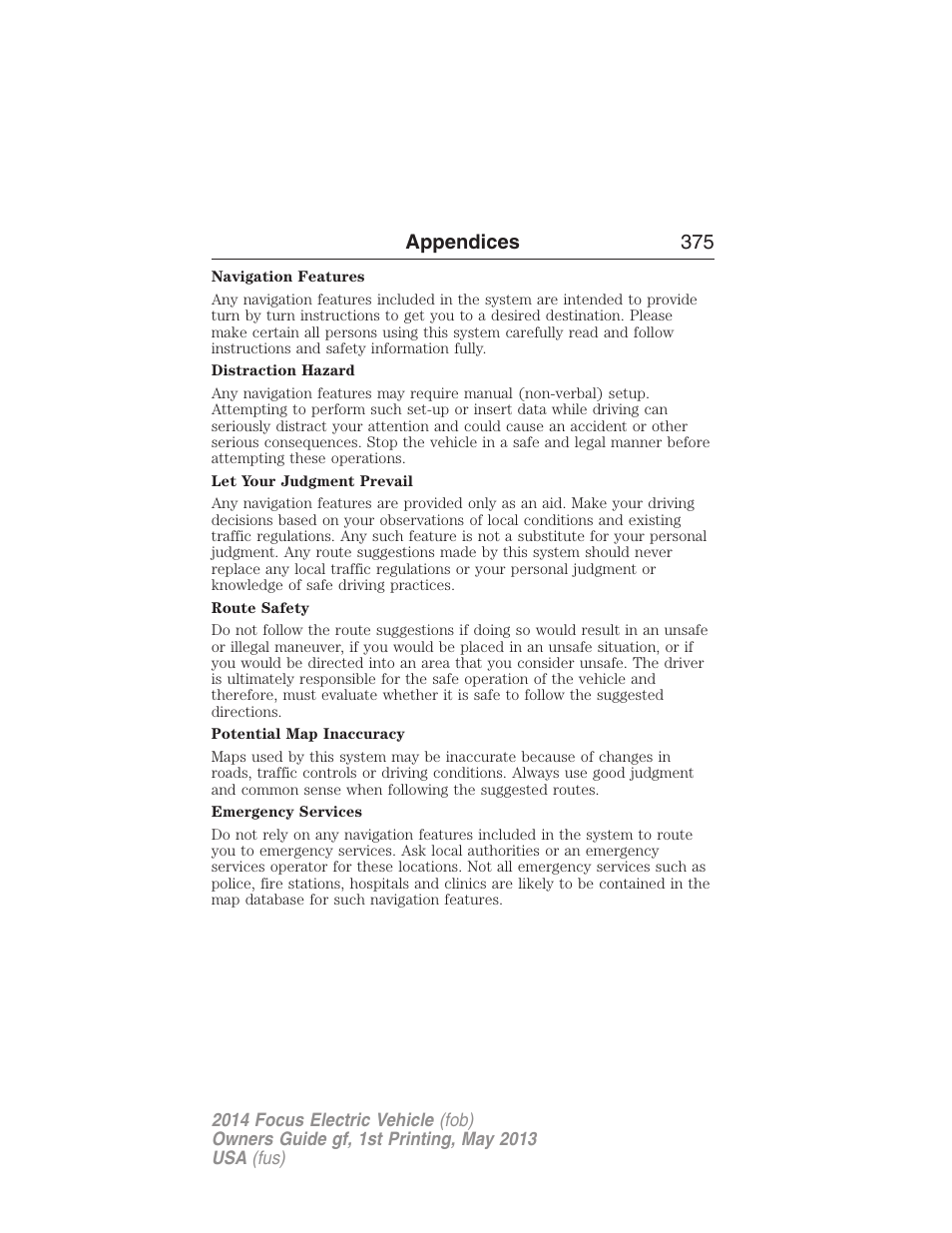 Appendices 375 | FORD 2014 Focus Electric User Manual | Page 376 / 403