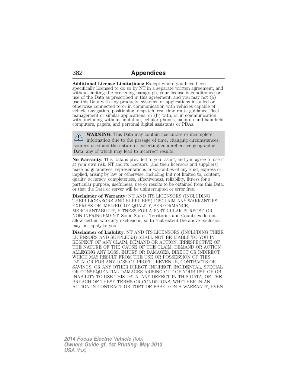 382 appendices | FORD 2014 Focus Electric User Manual | Page 383 / 403