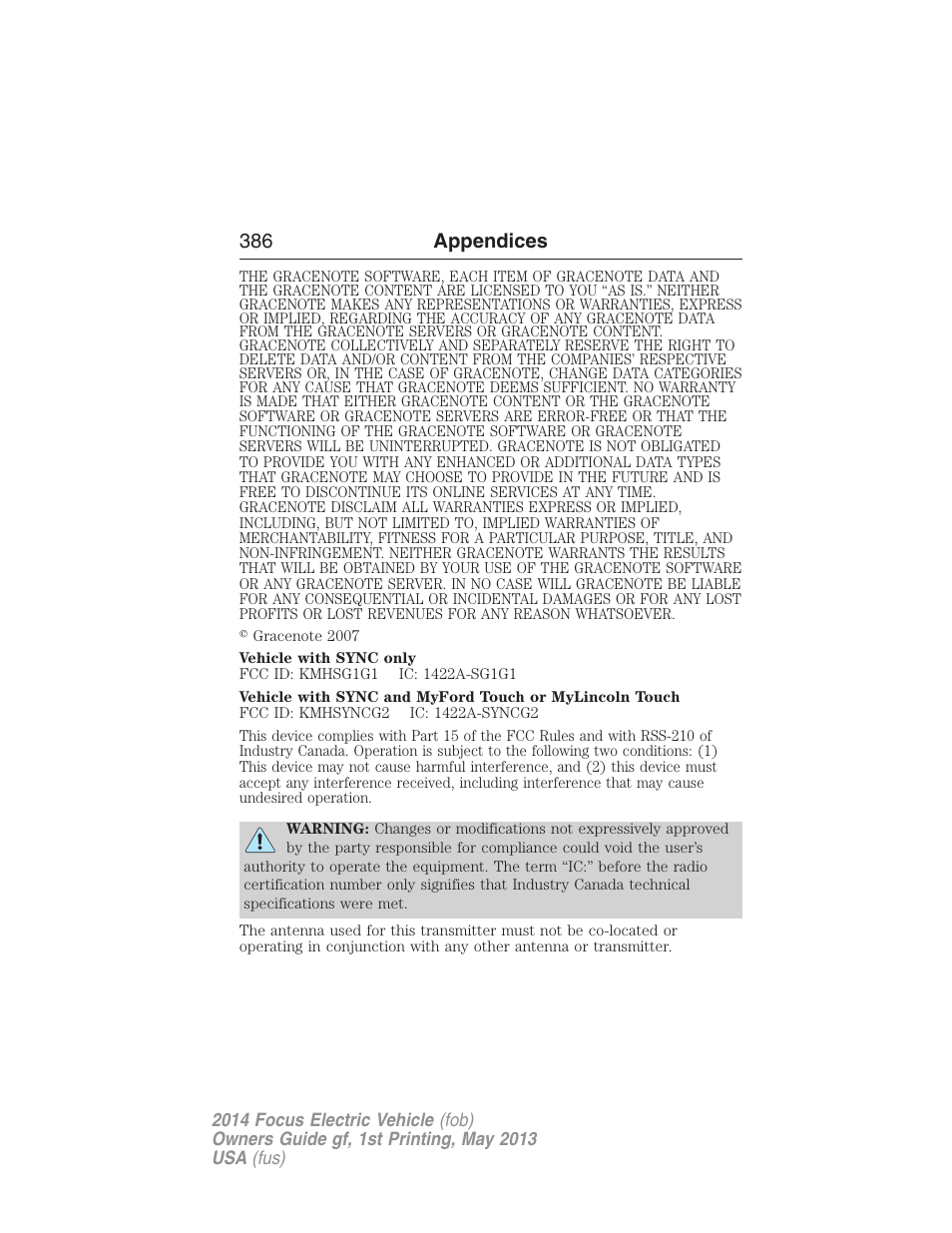 386 appendices | FORD 2014 Focus Electric User Manual | Page 387 / 403