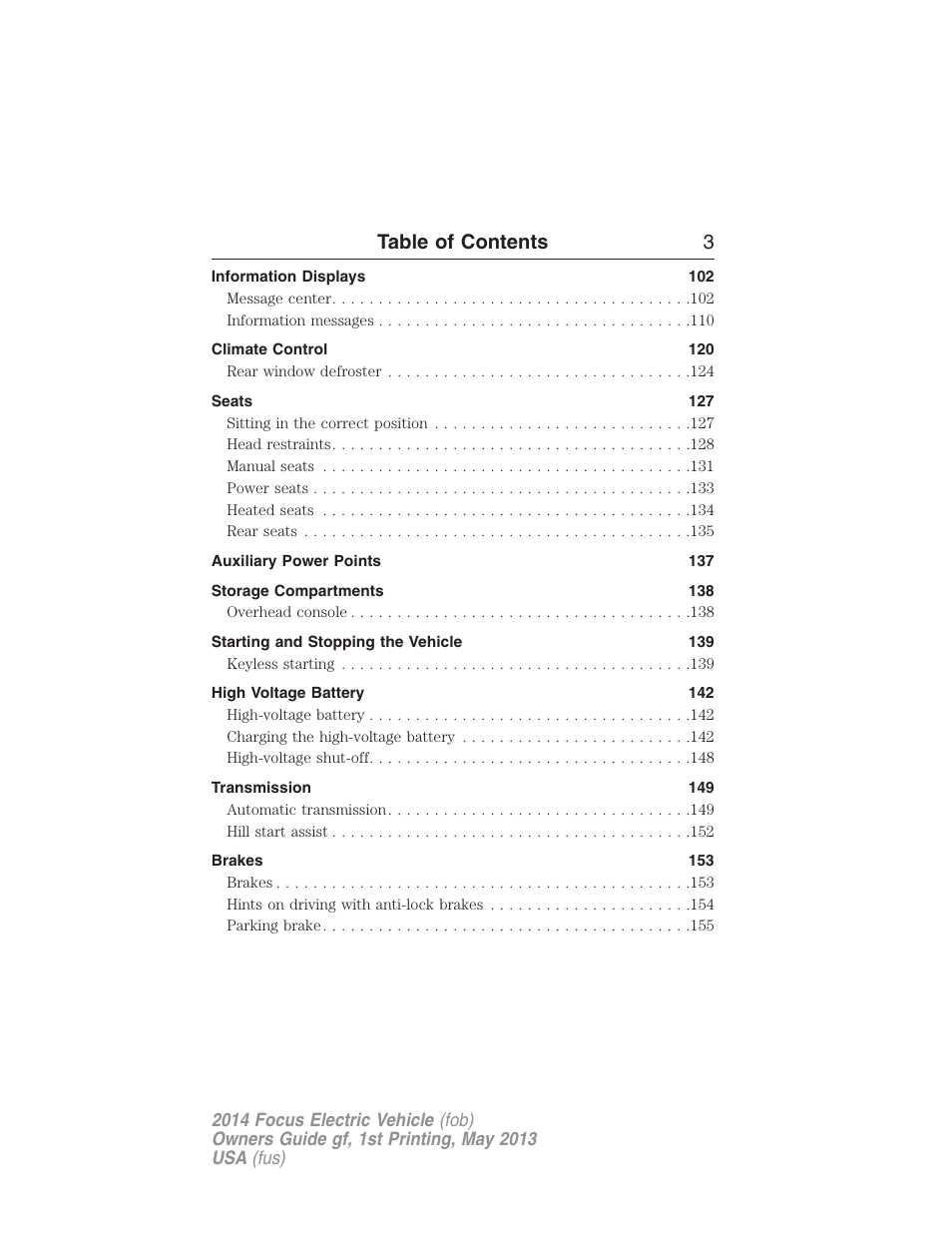 Table of contents 3 | FORD 2014 Focus Electric User Manual | Page 4 / 403