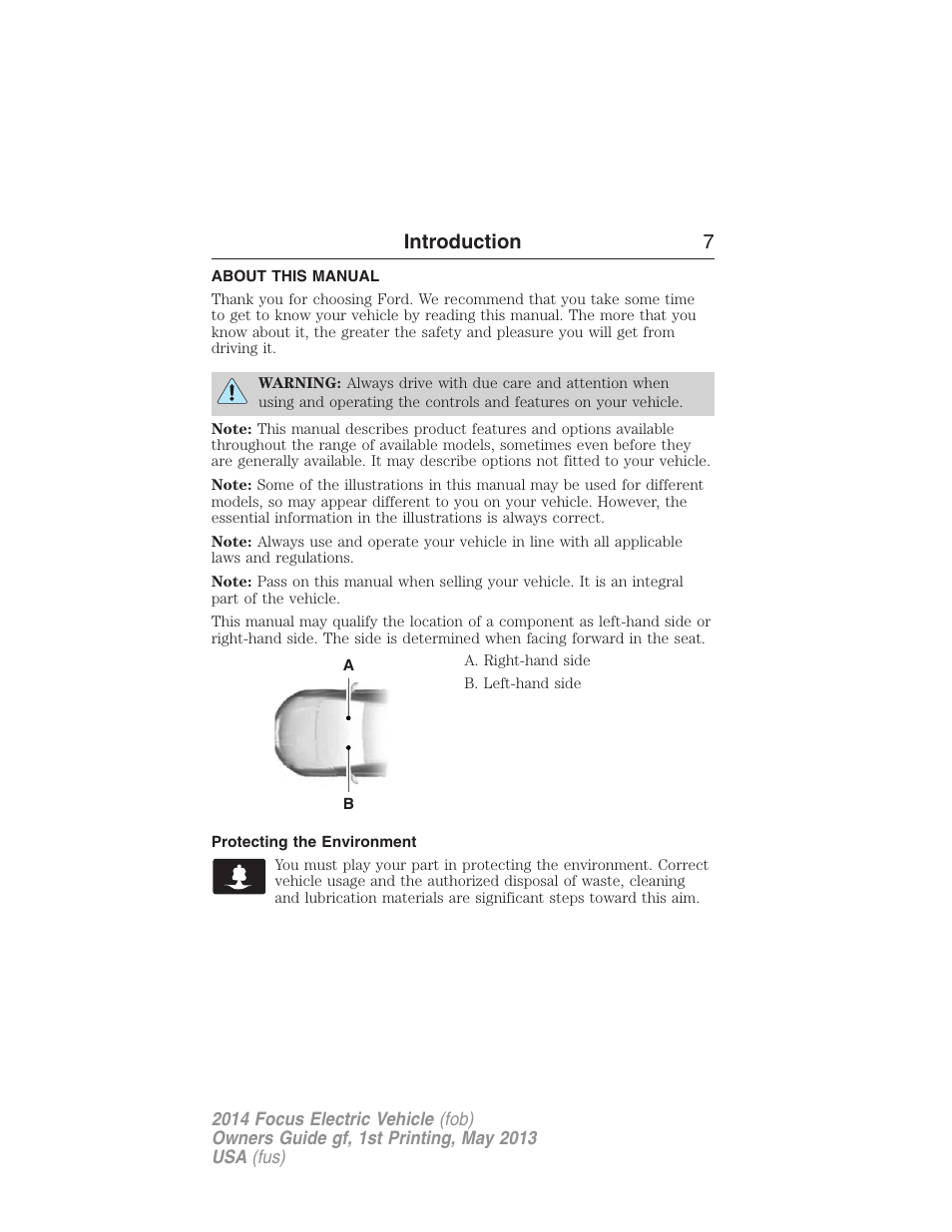 Introduction, About this manual, Protecting the environment | Introduction 7 | FORD 2014 Focus Electric User Manual | Page 8 / 403