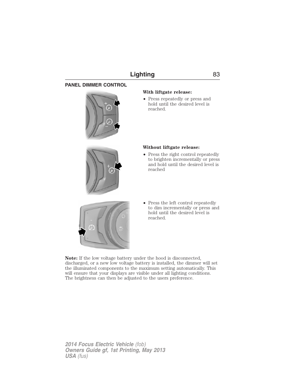 Panel dimmer control, Lighting 83 | FORD 2014 Focus Electric User Manual | Page 84 / 403