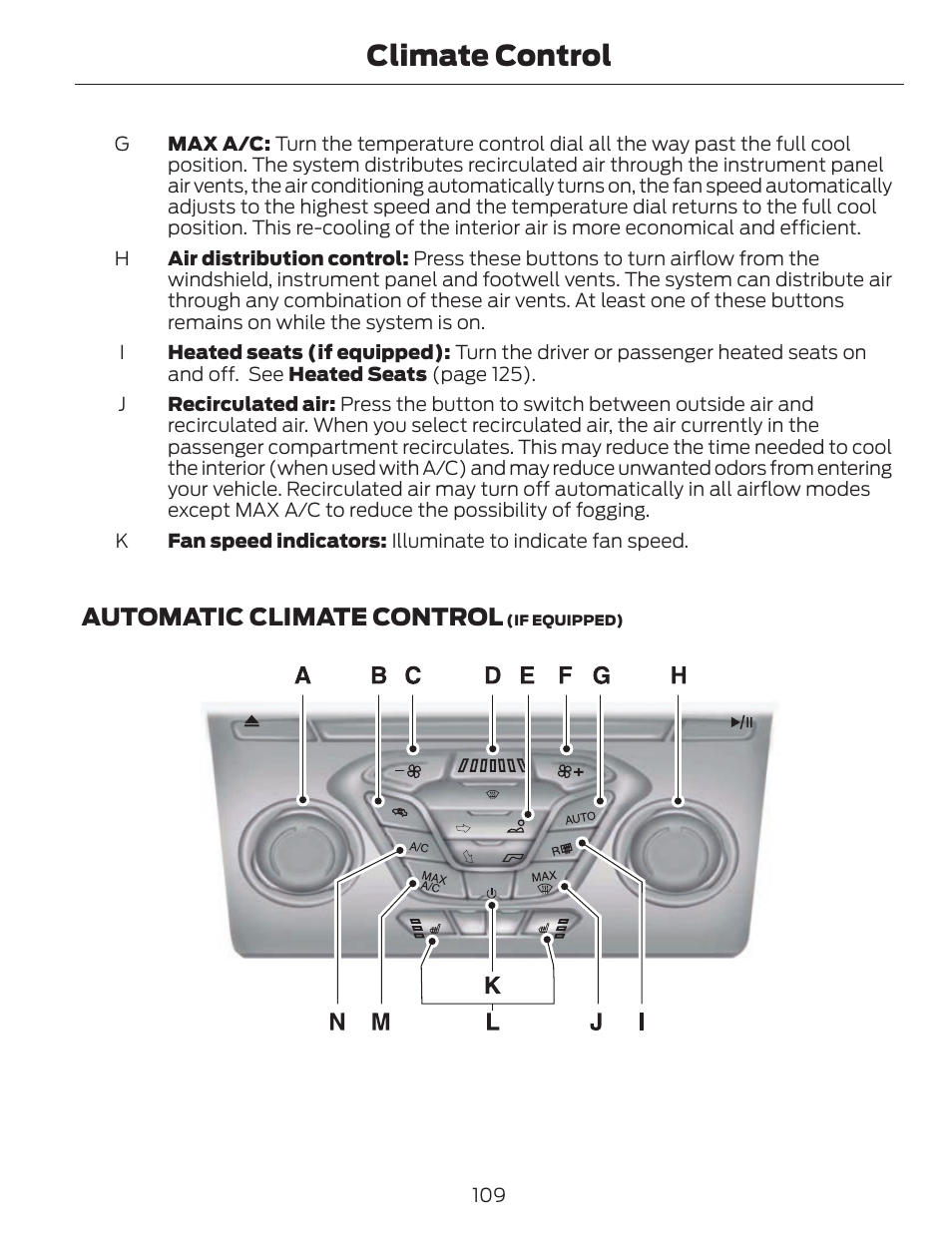 Climate control, Automatic climate control | FORD 2014 Fusion v.1 User Manual | Page 112 / 457