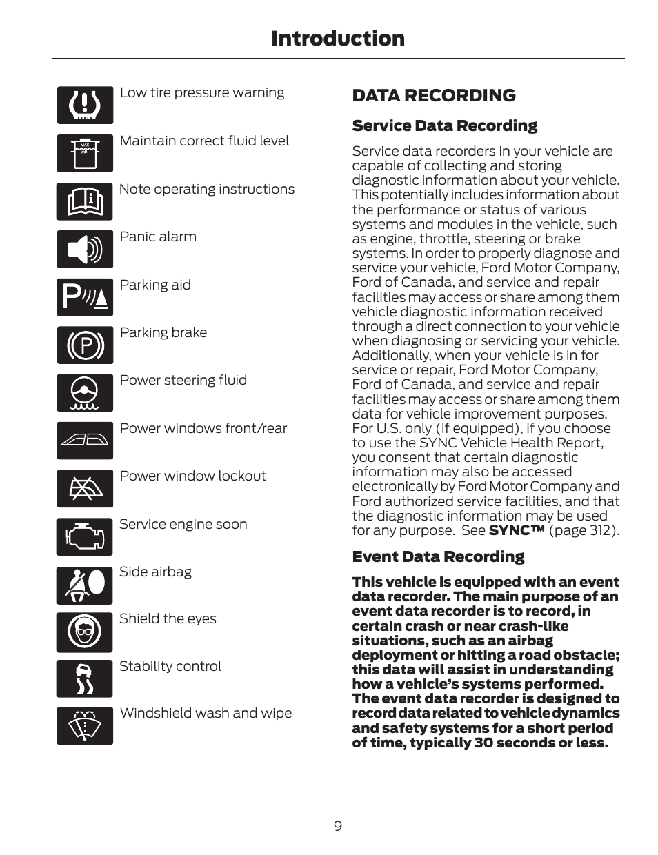 Introduction, Data recording | FORD 2014 Fusion v.1 User Manual | Page 12 / 457