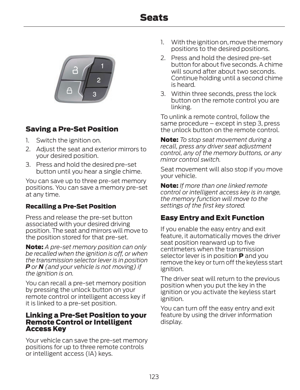 Seats | FORD 2014 Fusion v.1 User Manual | Page 126 / 457