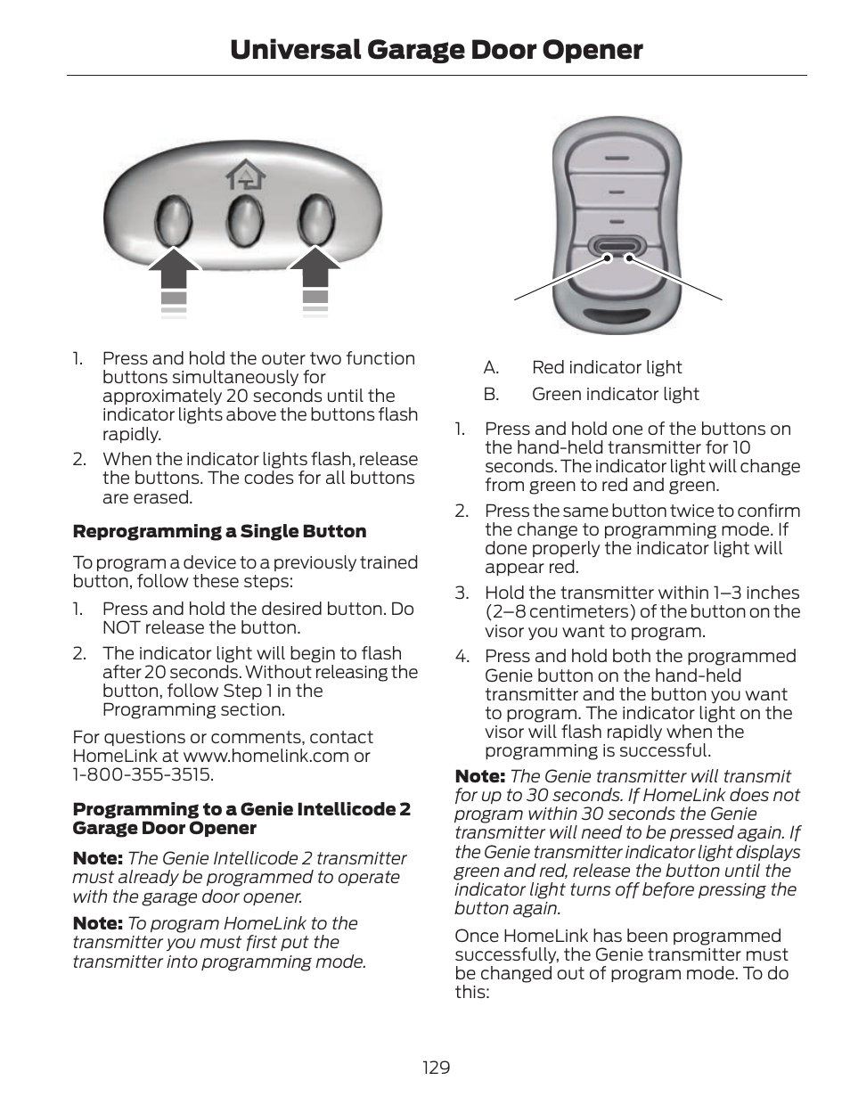 Universal garage door opener | FORD 2014 Fusion v.1 User Manual | Page 132 / 457