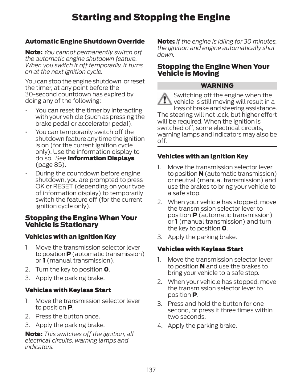 Starting and stopping the engine | FORD 2014 Fusion v.1 User Manual | Page 140 / 457