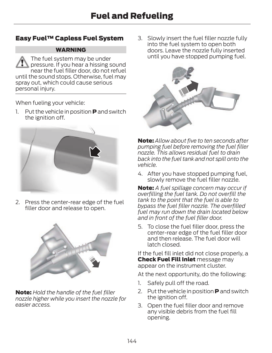 Fuel and refueling | FORD 2014 Fusion v.1 User Manual | Page 147 / 457