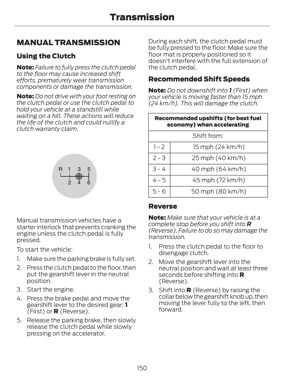 Transmission, Manual transmission | FORD 2014 Fusion v.1 User Manual | Page 153 / 457