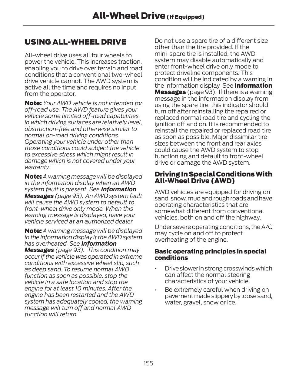 All-wheel drive, Using all-wheel drive | FORD 2014 Fusion v.1 User Manual | Page 158 / 457
