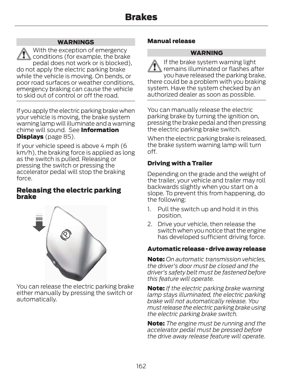 Brakes | FORD 2014 Fusion v.1 User Manual | Page 165 / 457