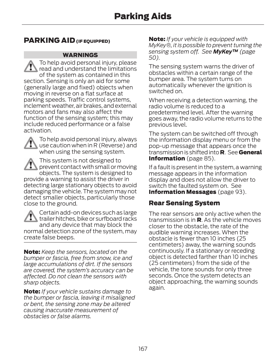 Parking aids, Parking aid | FORD 2014 Fusion v.1 User Manual | Page 170 / 457