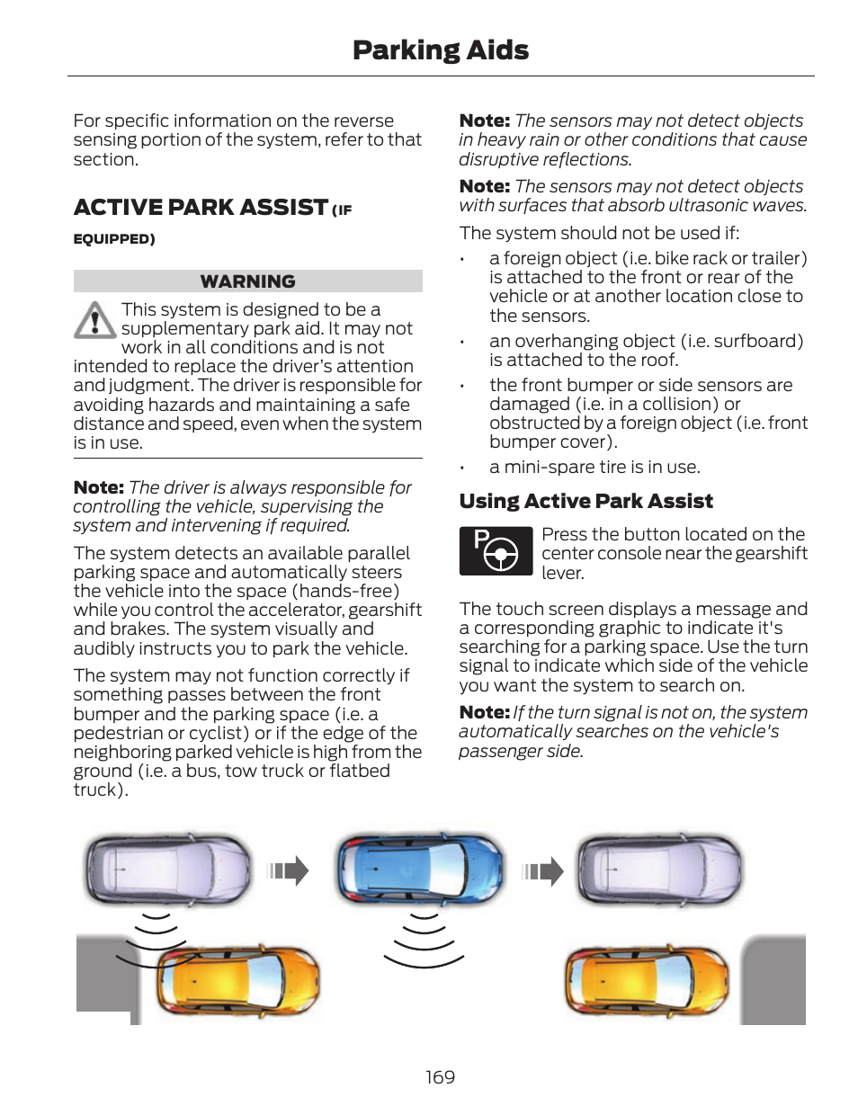 Parking aids, Active park assist | FORD 2014 Fusion v.1 User Manual | Page 172 / 457