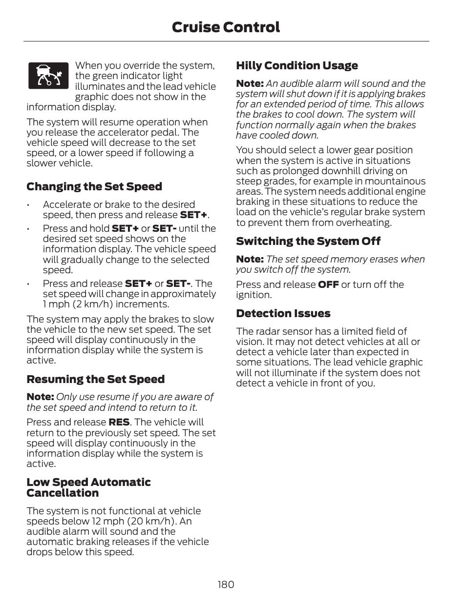 Cruise control | FORD 2014 Fusion v.1 User Manual | Page 183 / 457