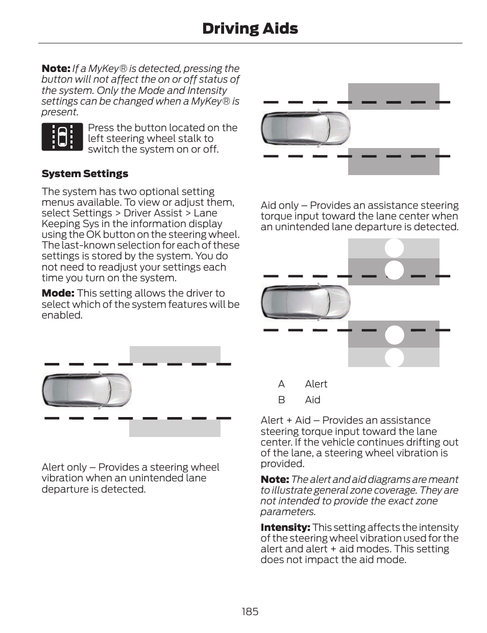 Driving aids, Ab a b | FORD 2014 Fusion v.1 User Manual | Page 188 / 457