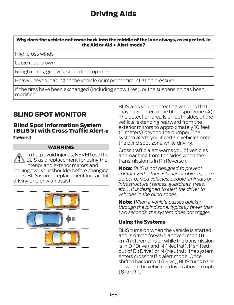 Driving aids, Blind spot monitor | FORD 2014 Fusion v.1 User Manual | Page 191 / 457