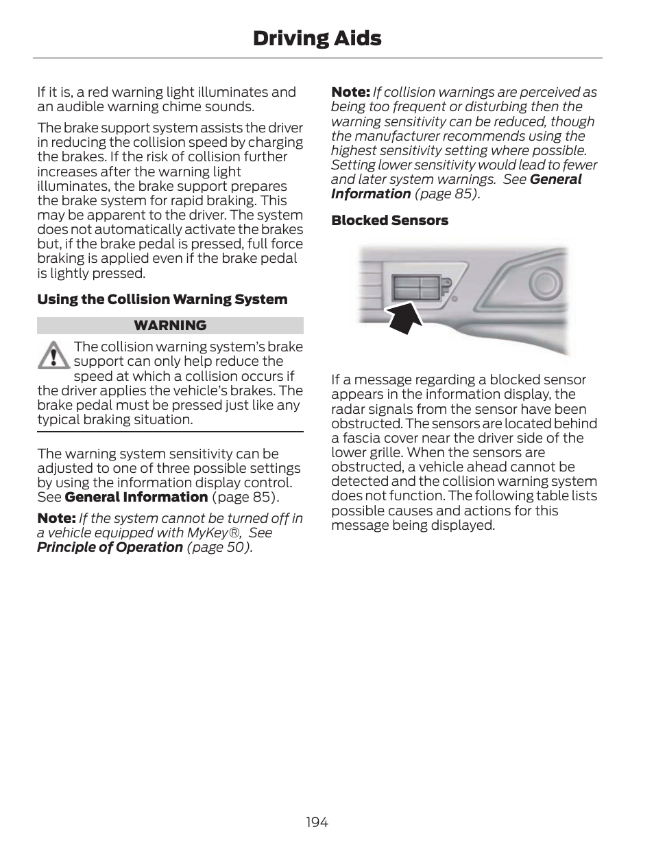 Driving aids | FORD 2014 Fusion v.1 User Manual | Page 197 / 457
