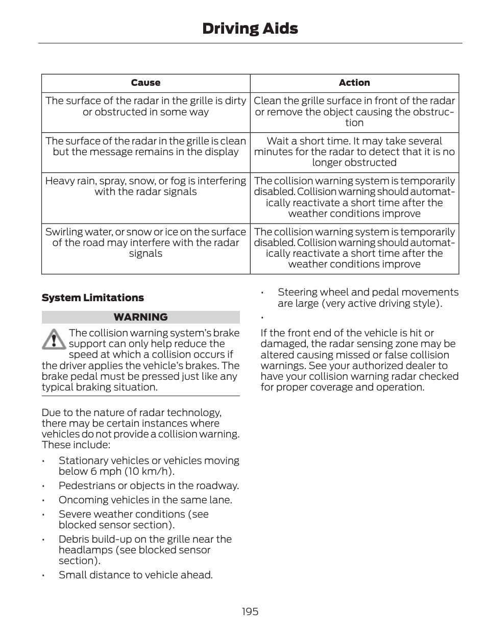 Driving aids | FORD 2014 Fusion v.1 User Manual | Page 198 / 457