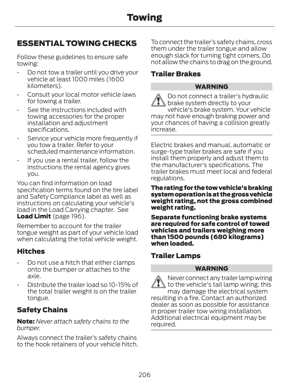 Towing, Essential towing checks | FORD 2014 Fusion v.1 User Manual | Page 209 / 457