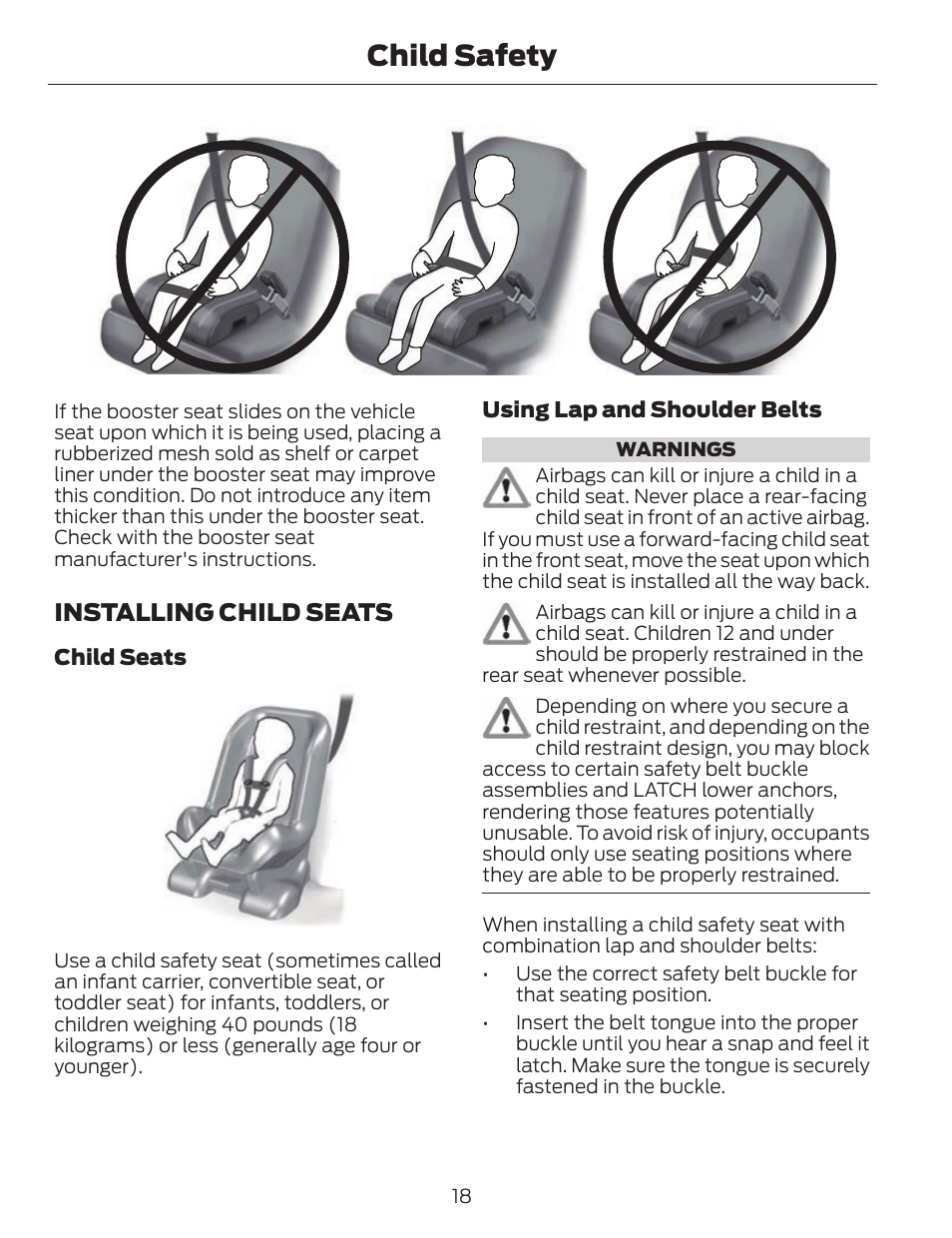 Child safety, Installing child seats | FORD 2014 Fusion v.1 User Manual | Page 21 / 457