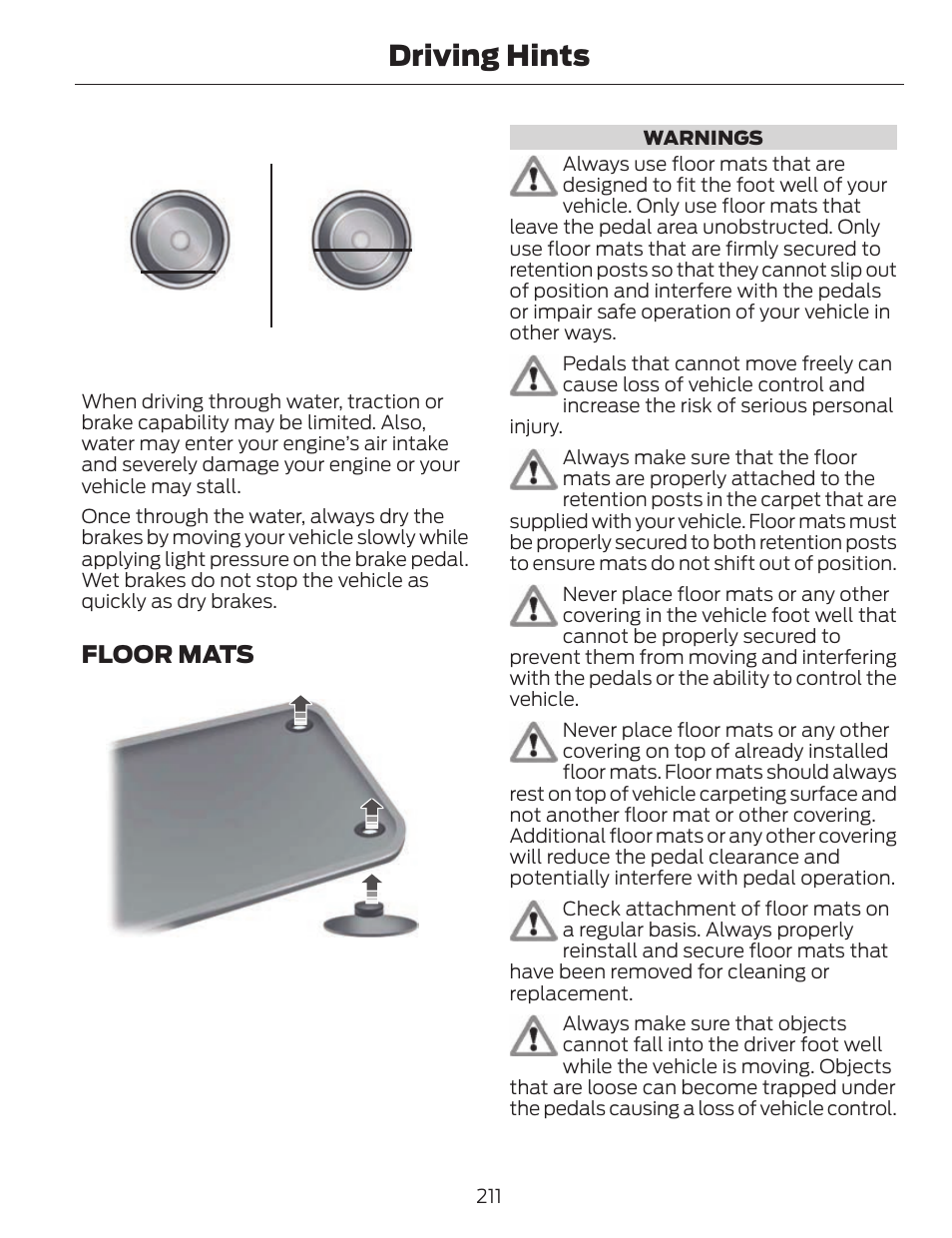 Driving hints, Floor mats | FORD 2014 Fusion v.1 User Manual | Page 214 / 457