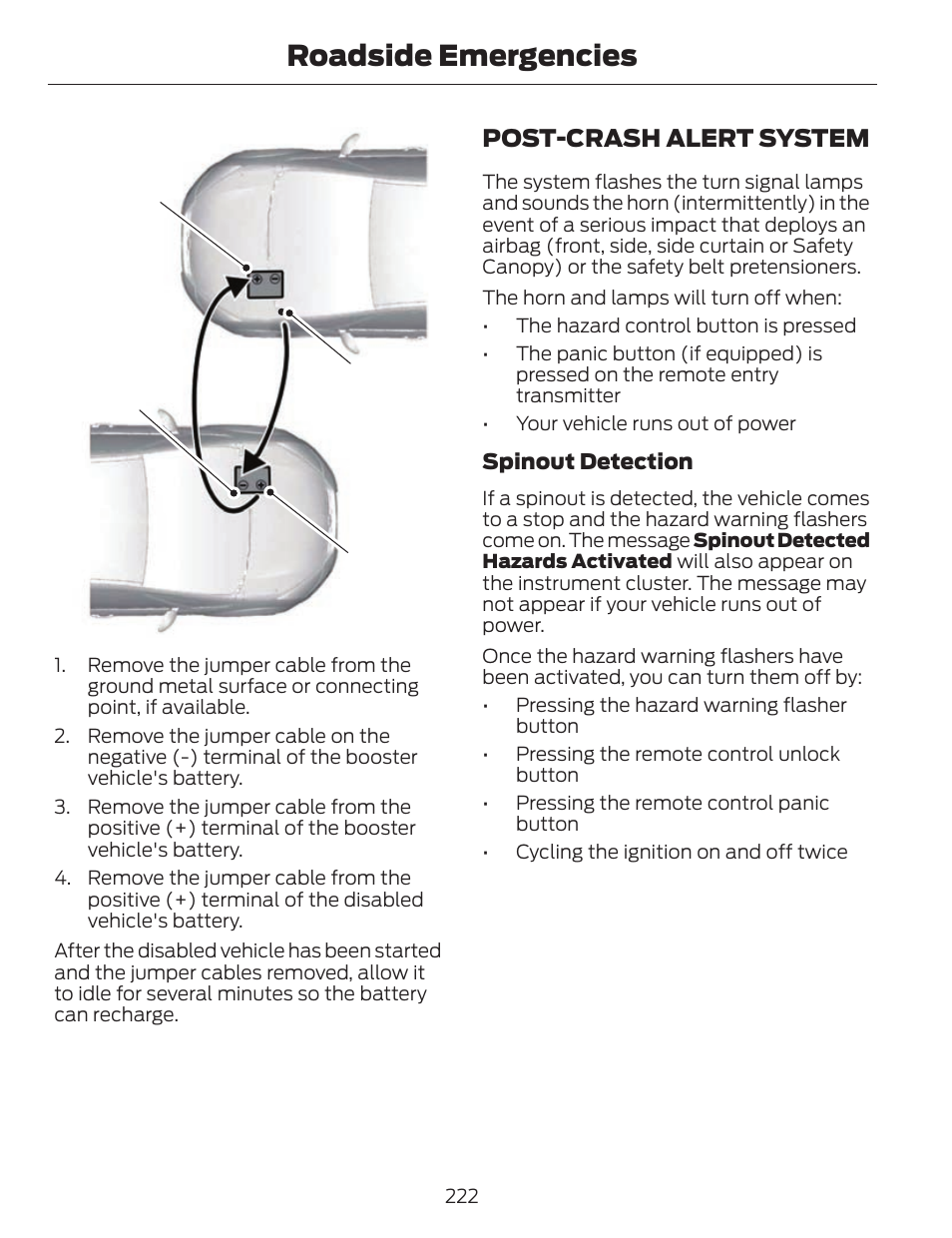 Roadside emergencies, Post-crash alert system | FORD 2014 Fusion v.1 User Manual | Page 225 / 457