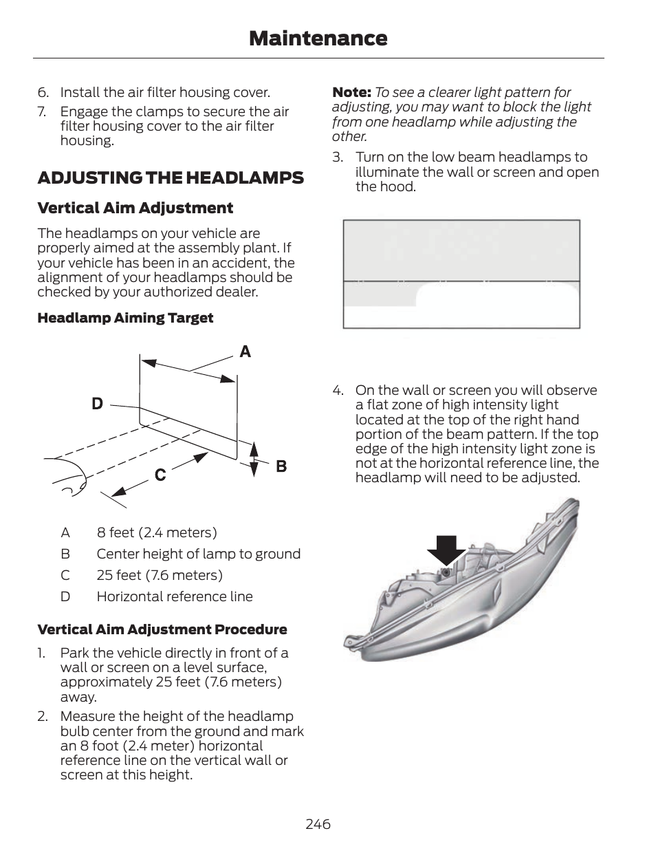 Maintenance, Adjusting the headlamps | FORD 2014 Fusion v.1 User Manual | Page 249 / 457