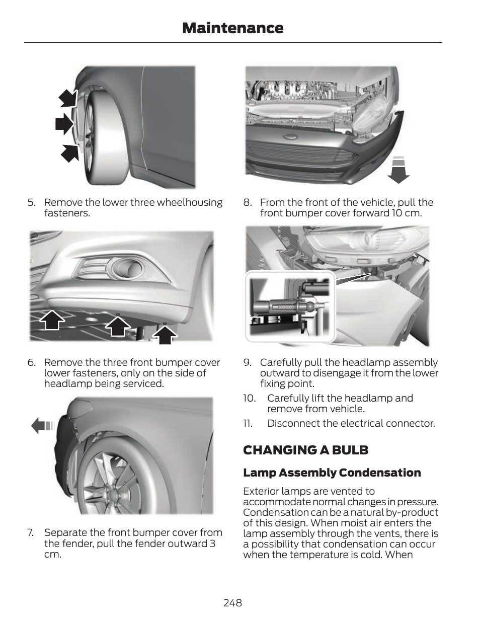 Maintenance, Changing a bulb | FORD 2014 Fusion v.1 User Manual | Page 251 / 457