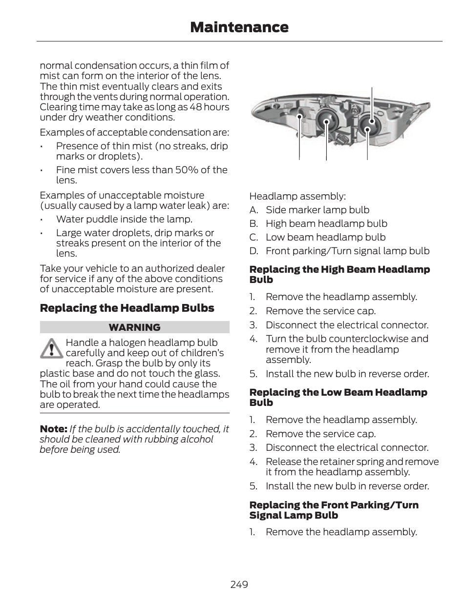 Maintenance, Ab c d | FORD 2014 Fusion v.1 User Manual | Page 252 / 457