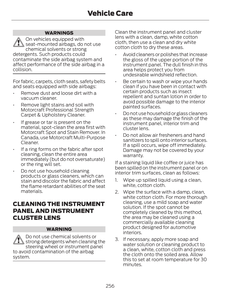 Vehicle care | FORD 2014 Fusion v.1 User Manual | Page 259 / 457