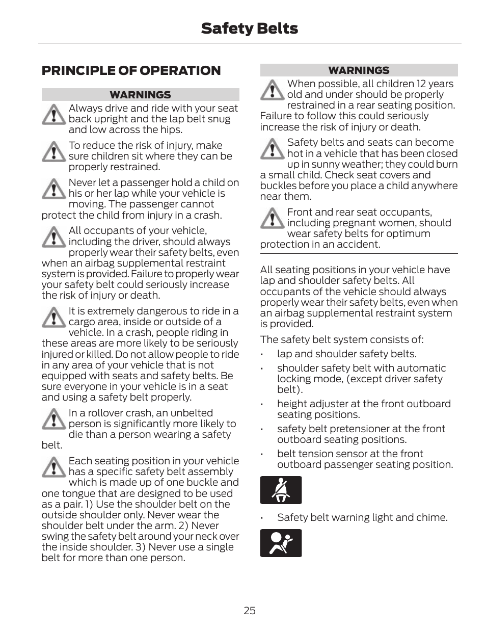 Safety belts, Principle of operation | FORD 2014 Fusion v.1 User Manual | Page 28 / 457