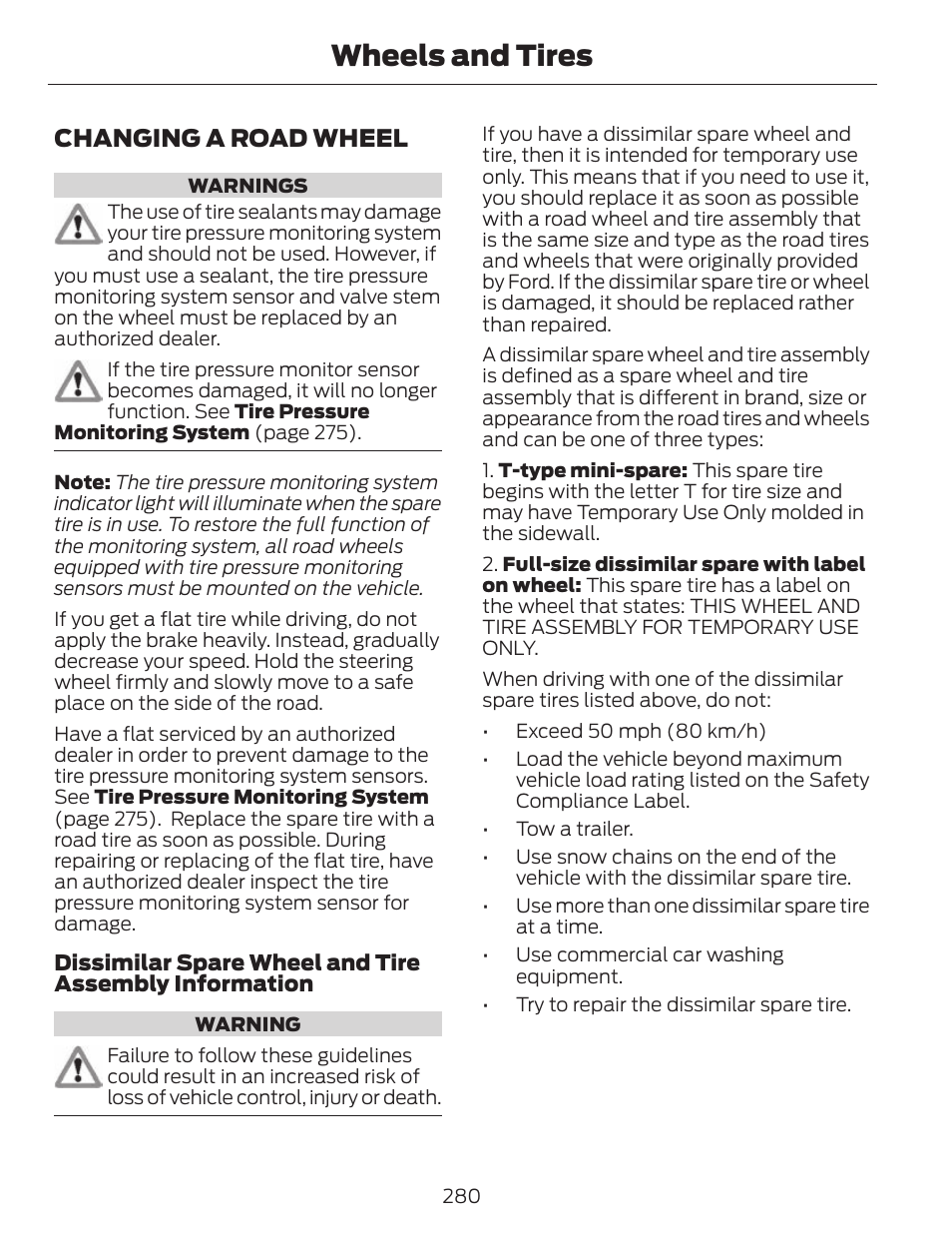 Wheels and tires, Changing a road wheel | FORD 2014 Fusion v.1 User Manual | Page 283 / 457