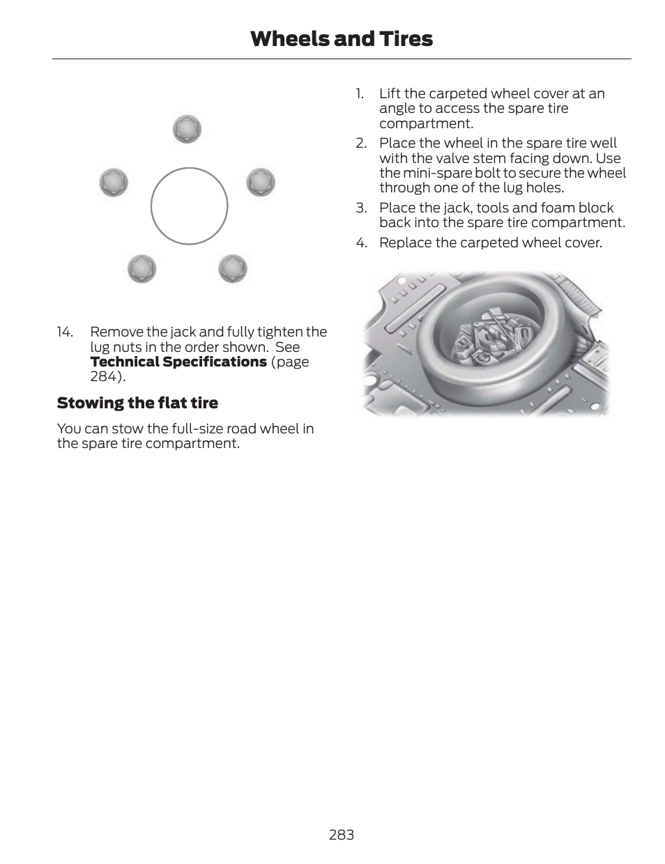 Wheels and tires | FORD 2014 Fusion v.1 User Manual | Page 286 / 457