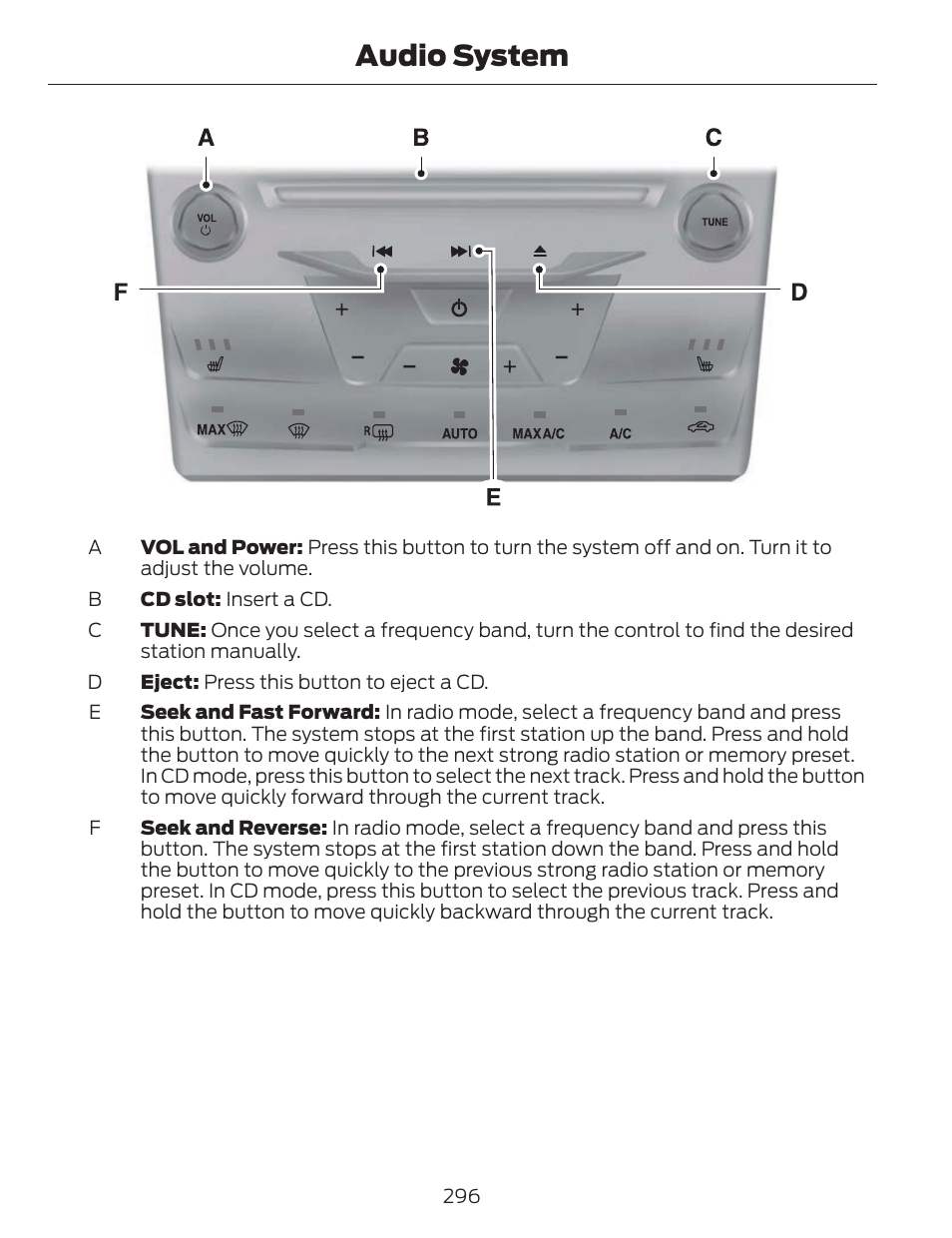 Audio system | FORD 2014 Fusion v.1 User Manual | Page 299 / 457
