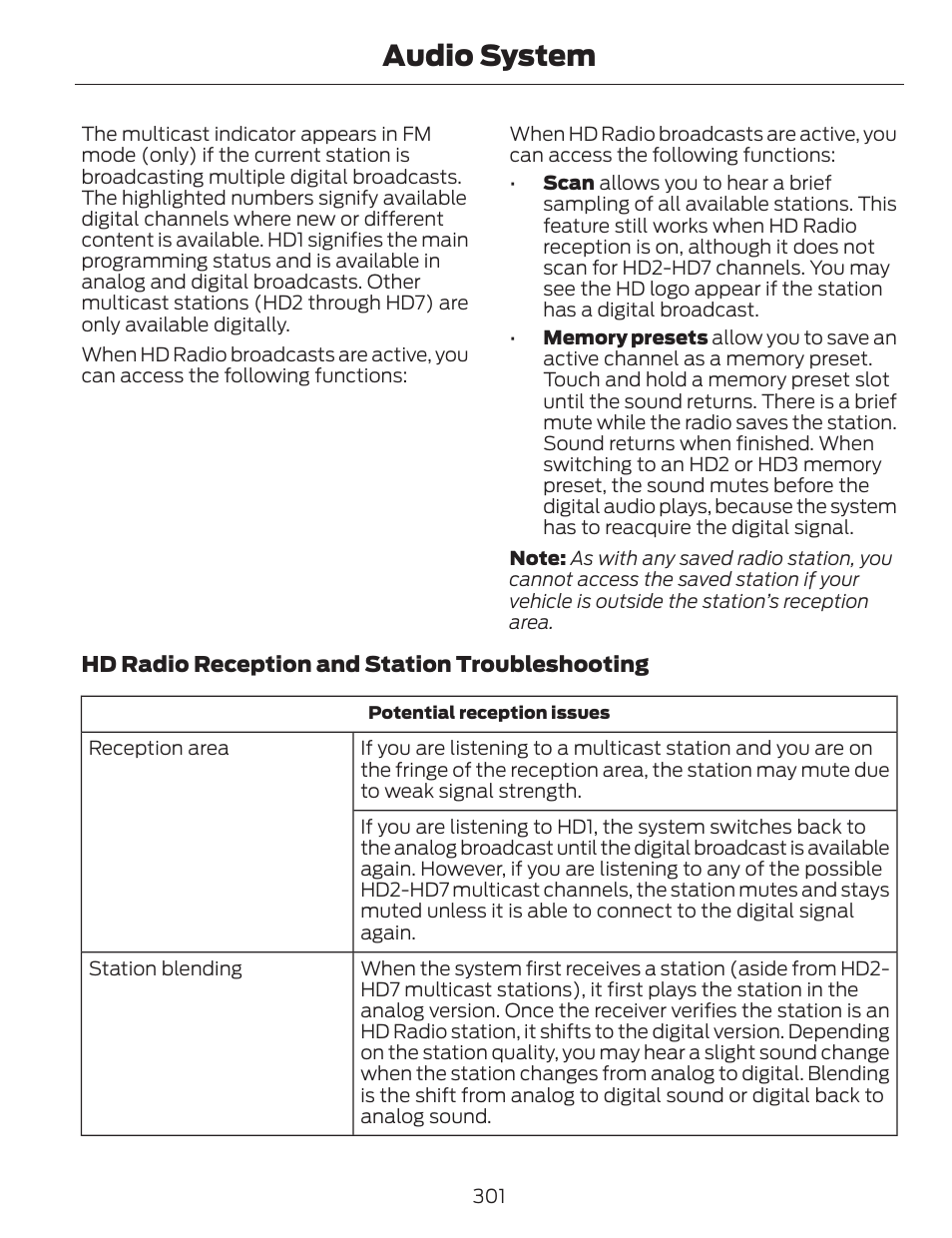 Audio system | FORD 2014 Fusion v.1 User Manual | Page 304 / 457