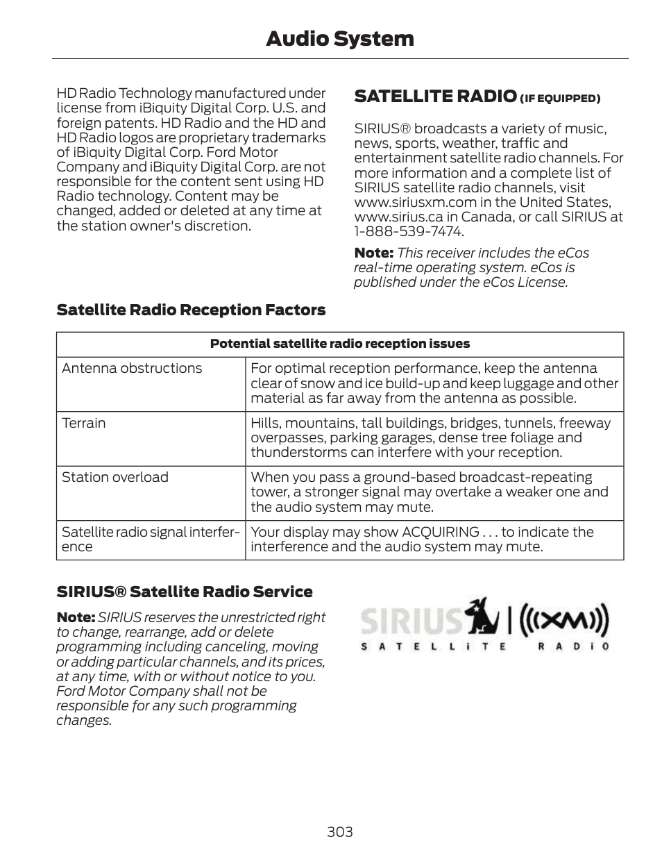 Audio system, Satellite radio | FORD 2014 Fusion v.1 User Manual | Page 306 / 457