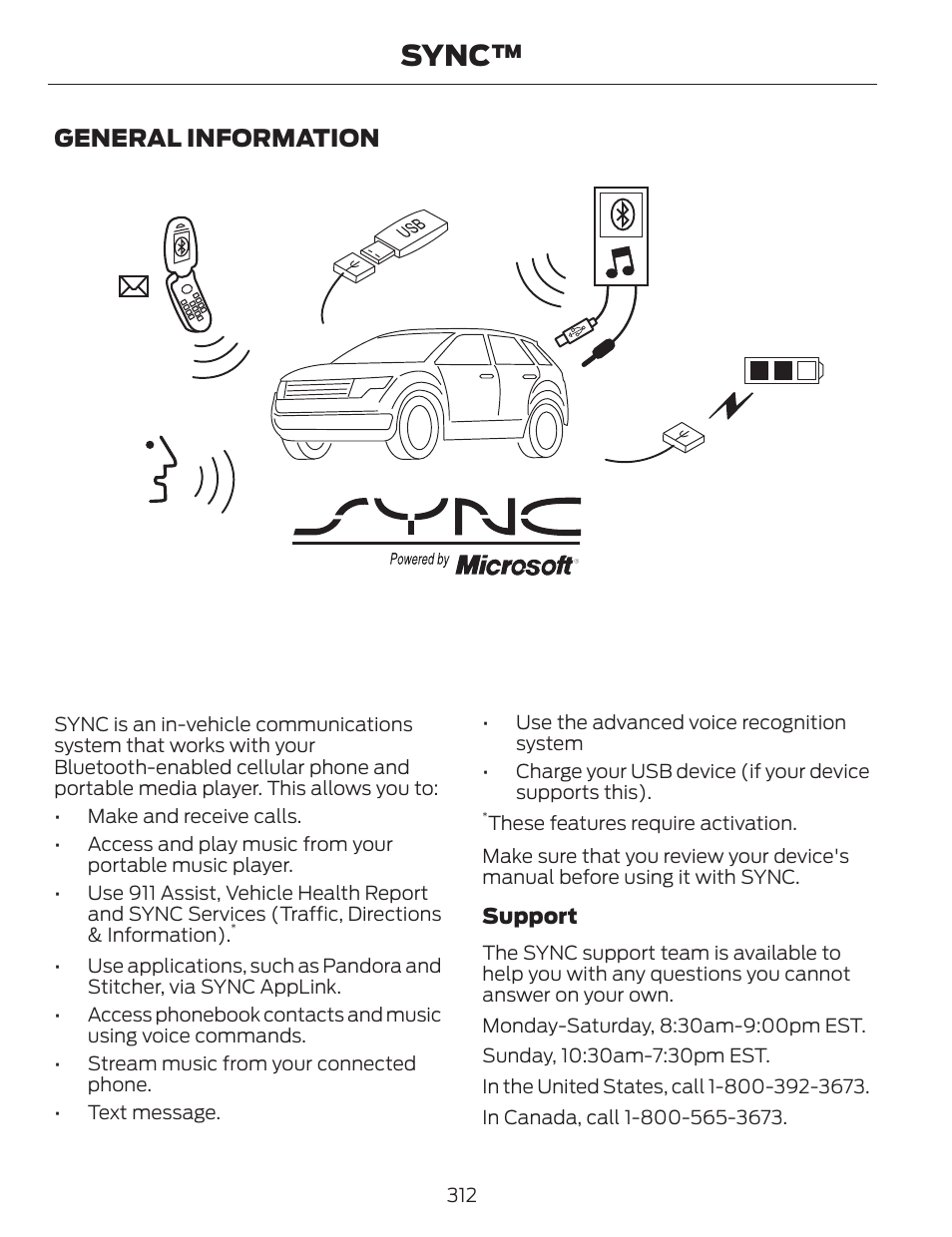 Sync, General information | FORD 2014 Fusion v.1 User Manual | Page 315 / 457