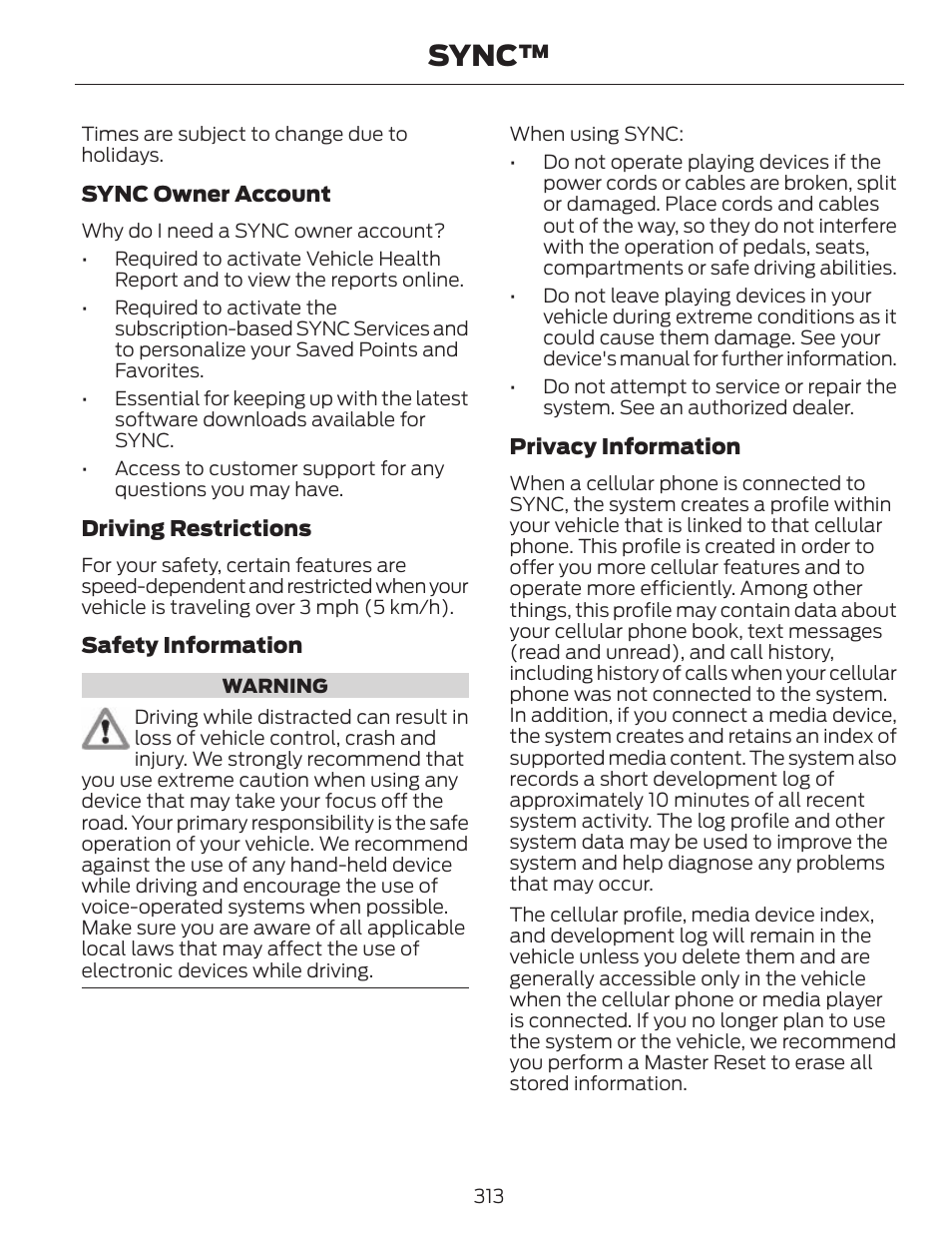 Sync | FORD 2014 Fusion v.1 User Manual | Page 316 / 457