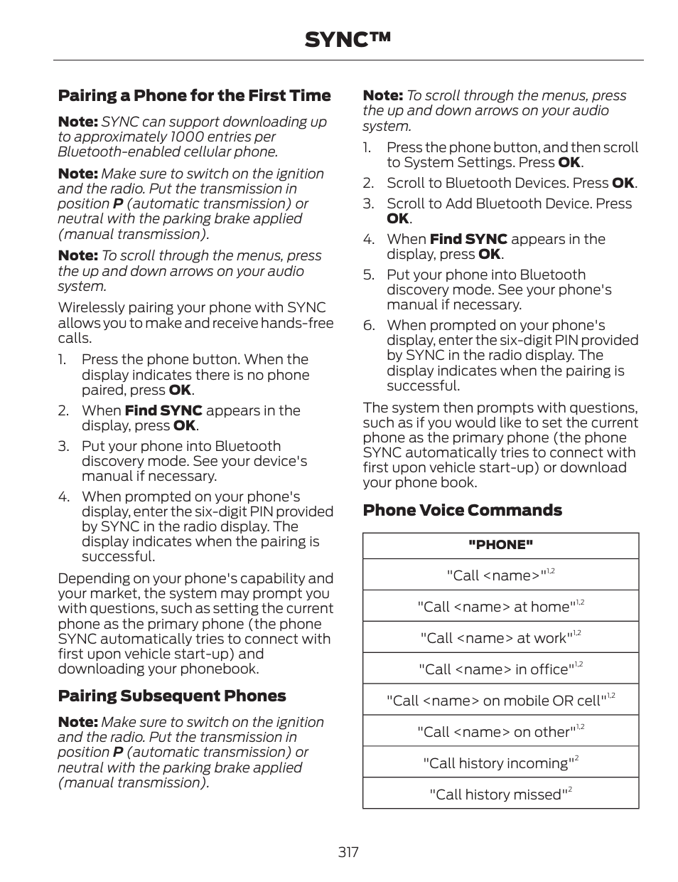 Sync | FORD 2014 Fusion v.1 User Manual | Page 320 / 457