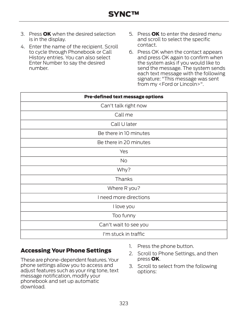 Sync | FORD 2014 Fusion v.1 User Manual | Page 326 / 457