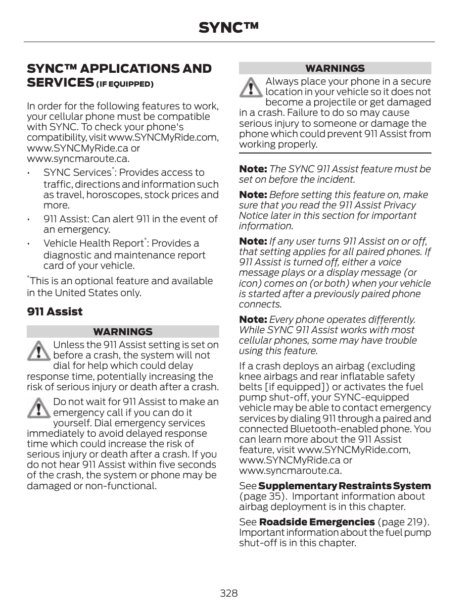 Sync, Sync™ applications and services | FORD 2014 Fusion v.1 User Manual | Page 331 / 457