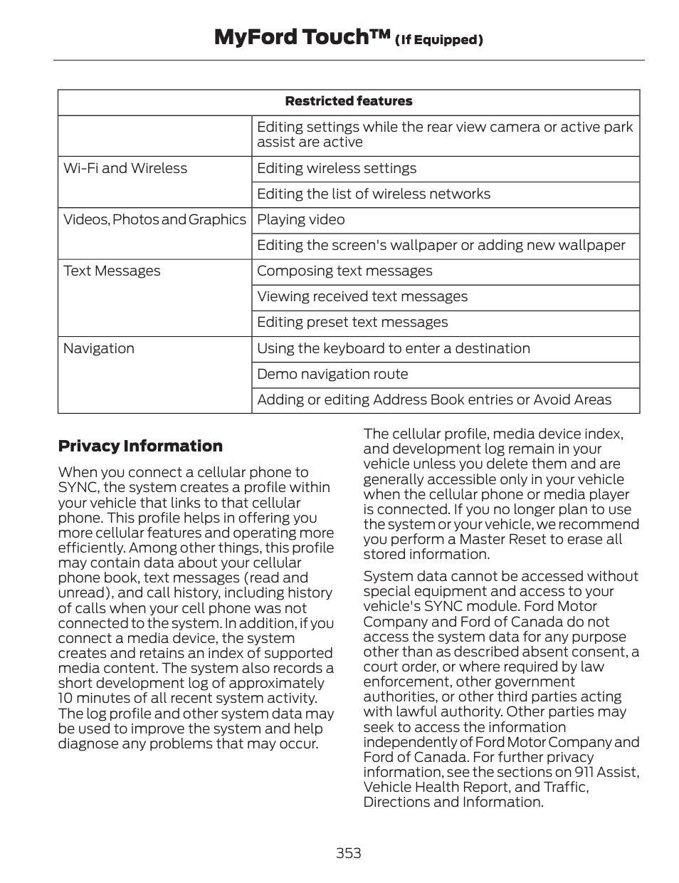 Myford touch | FORD 2014 Fusion v.1 User Manual | Page 356 / 457