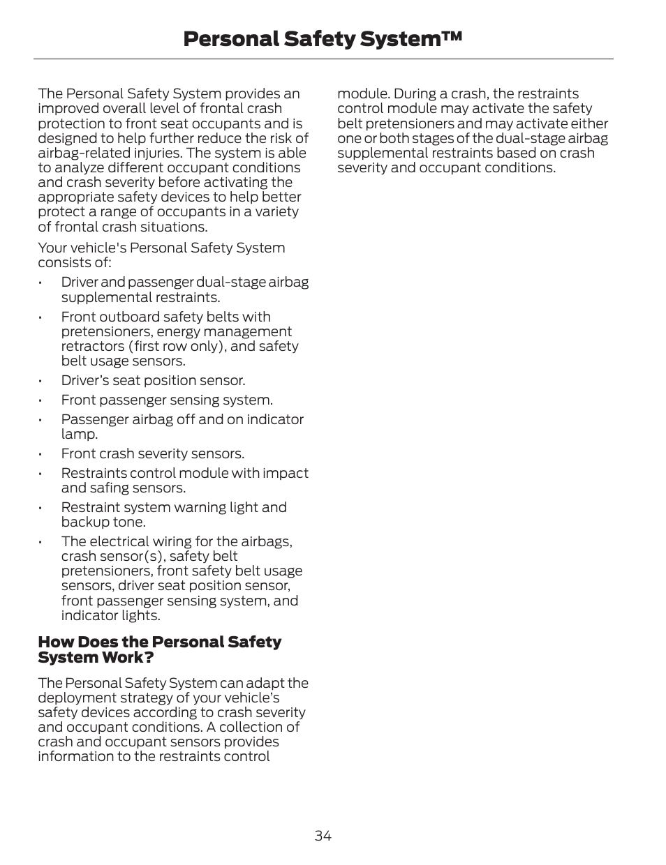 Personal safety system | FORD 2014 Fusion v.1 User Manual | Page 37 / 457