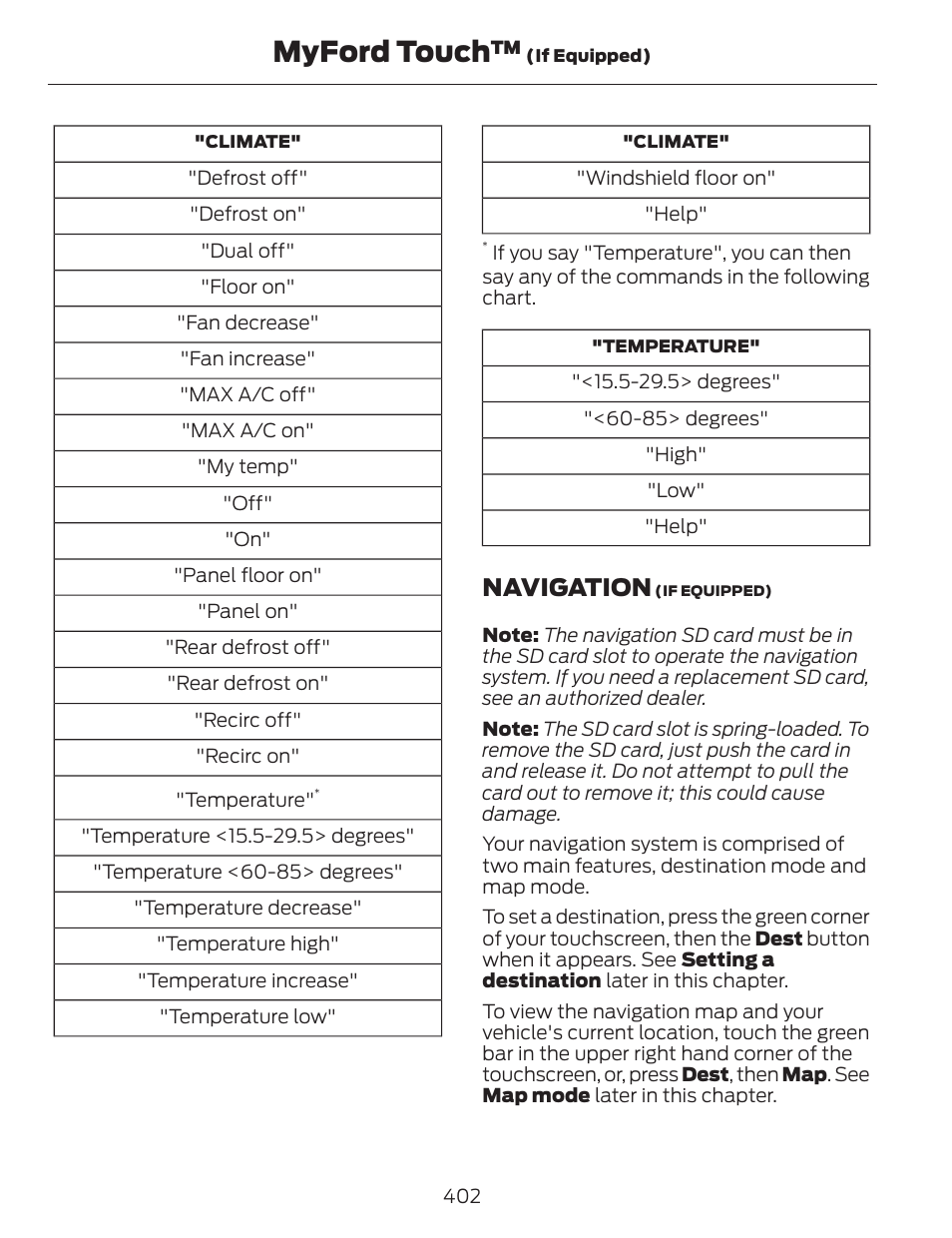 Myford touch, Navigation | FORD 2014 Fusion v.1 User Manual | Page 405 / 457