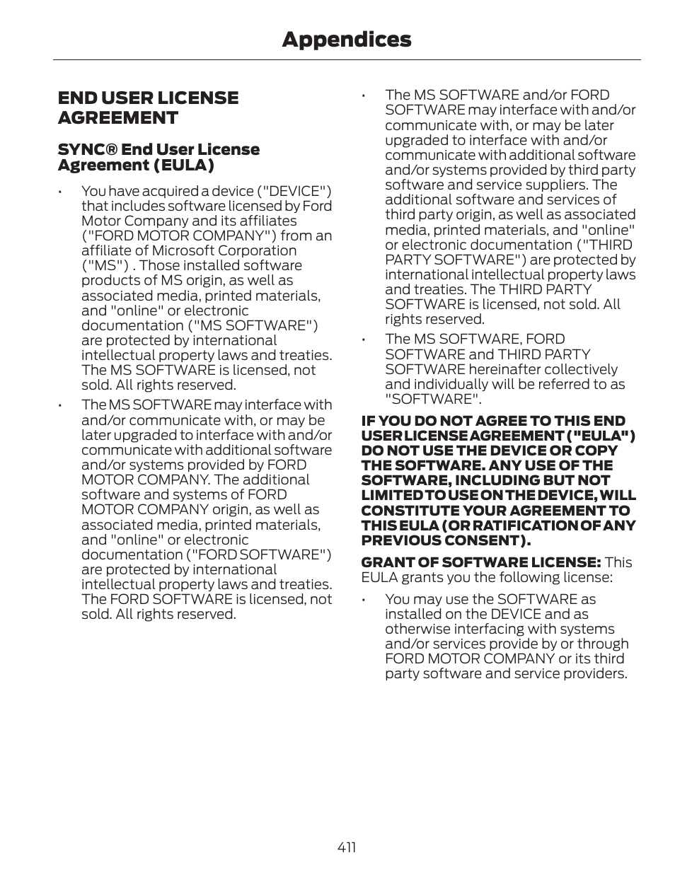 Appendices, End user license agreement | FORD 2014 Fusion v.1 User Manual | Page 414 / 457