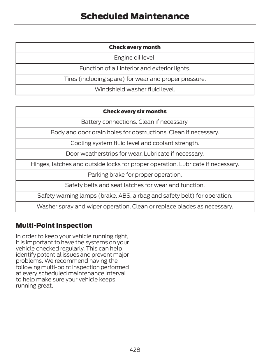 Scheduled maintenance | FORD 2014 Fusion v.1 User Manual | Page 431 / 457